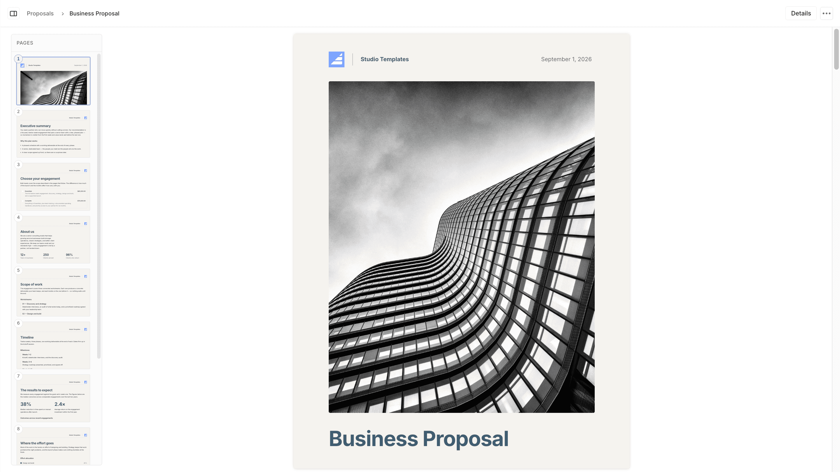 Proposal builder screenshot